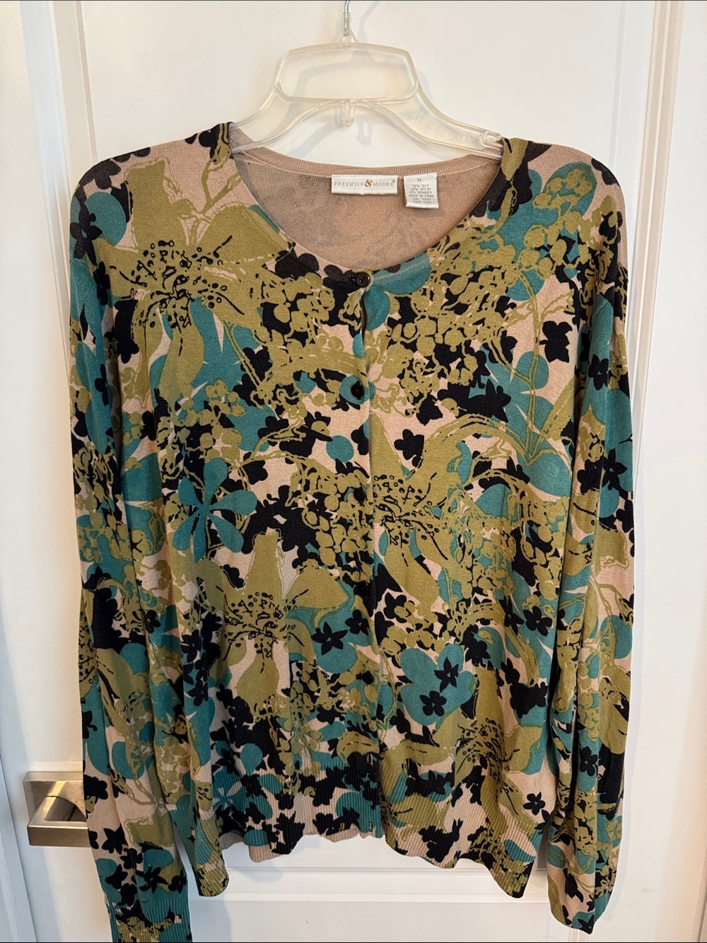 Preswick & Moore Teal, Olive & Black Floral Cardigan